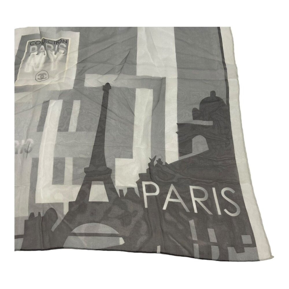 RARE Chanel NY NYC Travel Gray Paris Silk Square Scarf 26" New York City READ - Picture 2 of 7
